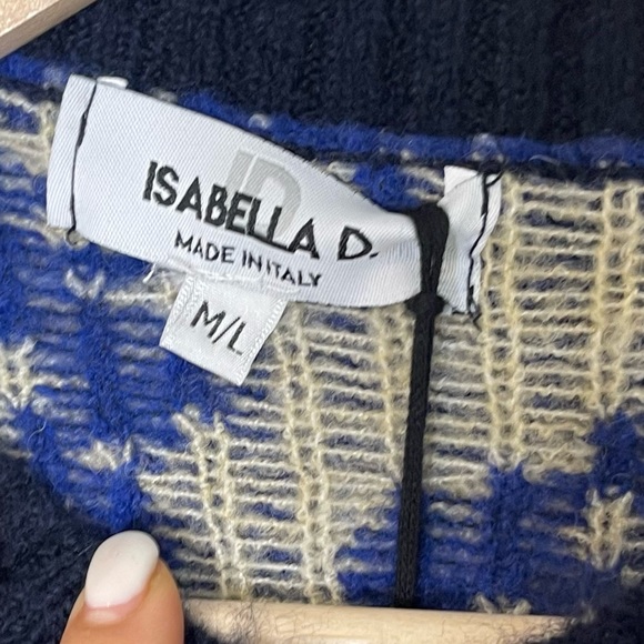 Isabella D Womens Wool Blend Zebra Knit Pullover Sweater Size M / L Blue Beige - Picture 5 of 8